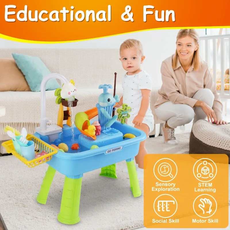

Kitchen Sink Toy 3 In 1 Electric Faucet Water Table Fishing Game Role Play Set Kids Indoor Outdoor Creative Educational Water