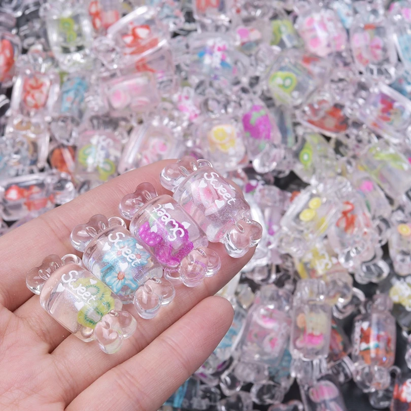 10/30/50/100pcs/Lot Handmade Transparent Color Fruit Candy Charms Cute Resin Flower Candy Pendant For DIY Jewelry Making Craft