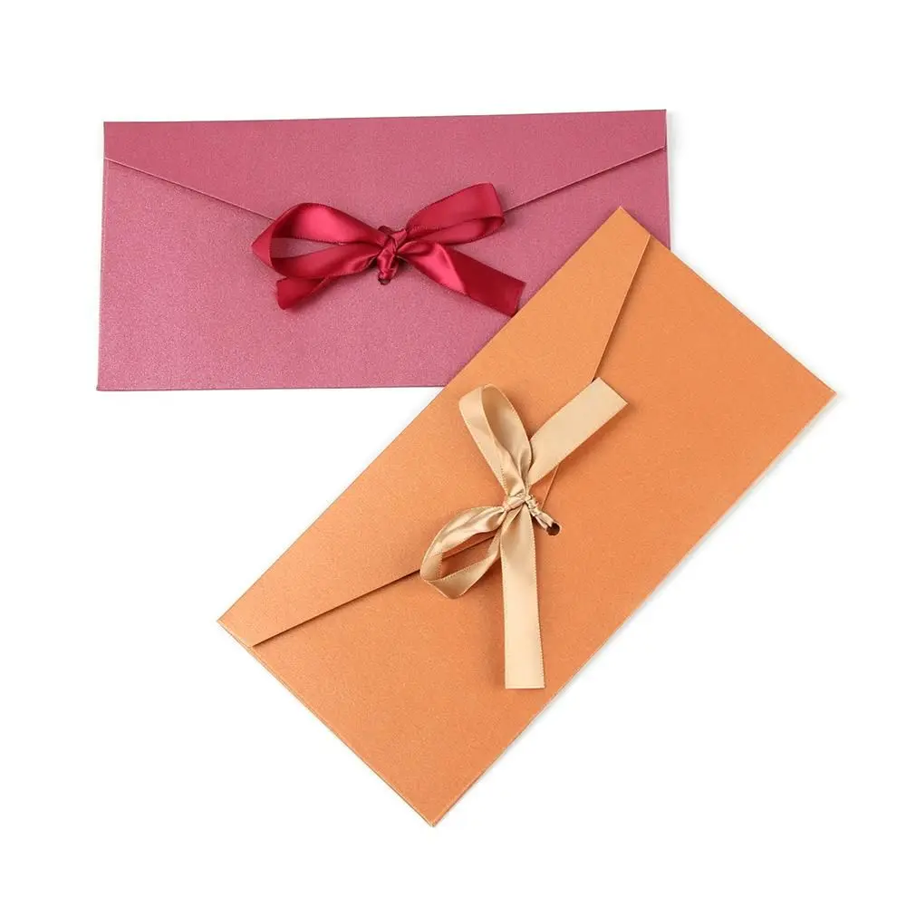 10 Pcs/ Set Stationery Bow Retro Creative Pearlescent Paper Envelop Ribbon Mailer Envelope Greeting Card Bags