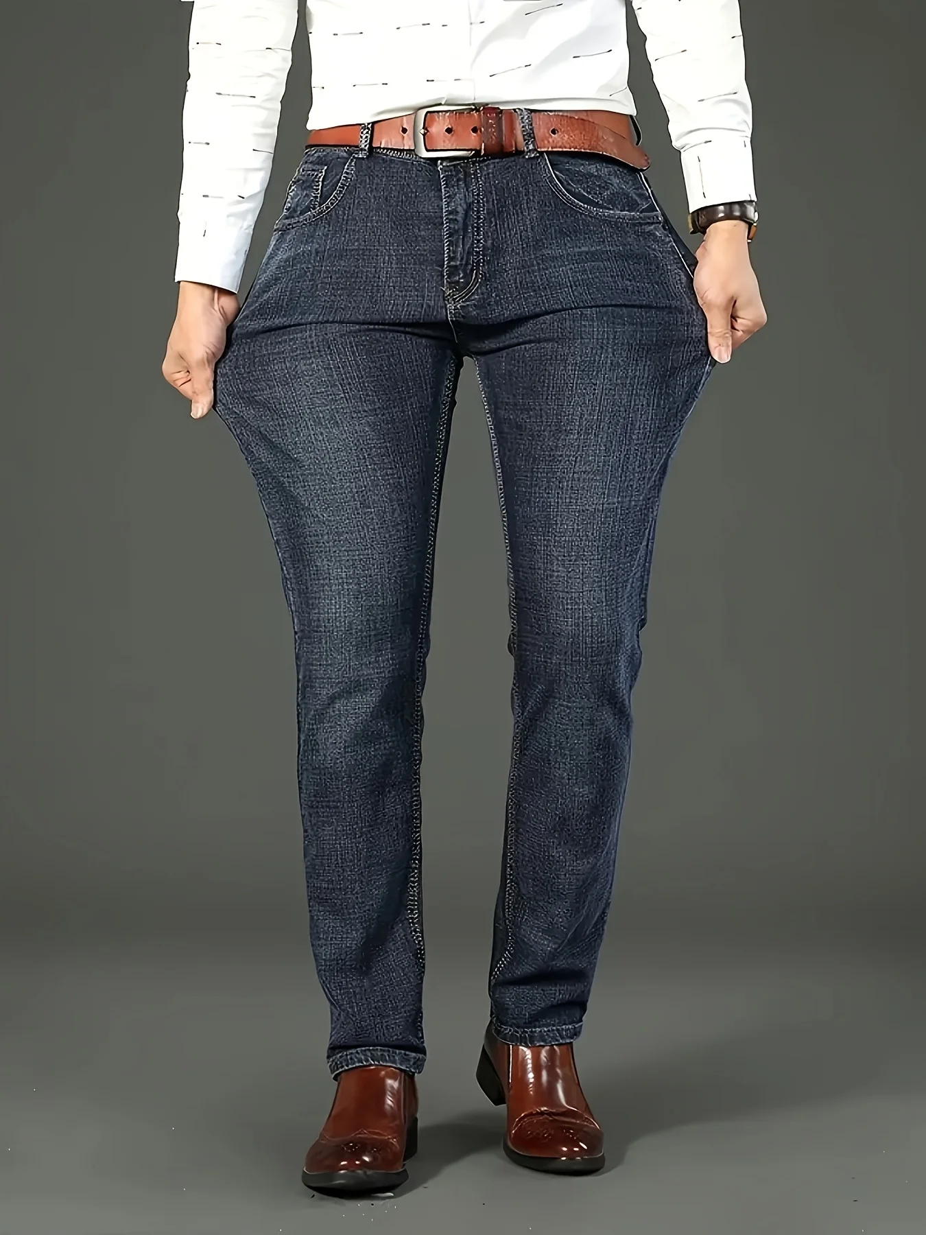 

New lightweight and luxurious men's loose straight leg jeans, men's business casual pants, no waistband, suitable for all season