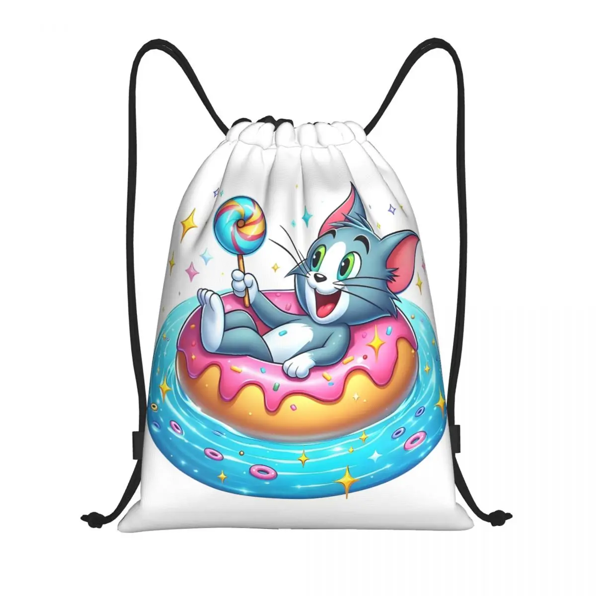 مخصص الكرتون توم وجيري الرباط أكياس الرجال النساء المحمولة رياضة الرياضة Sackpack أنيمي لطيف التدريب على ظهره