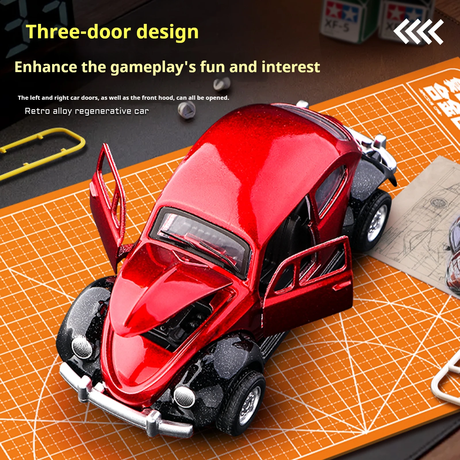 Classic Beetle mini alloy car pull-back drive car model, three doors can be opened 1:60 scale, gifts for boys adults and kids