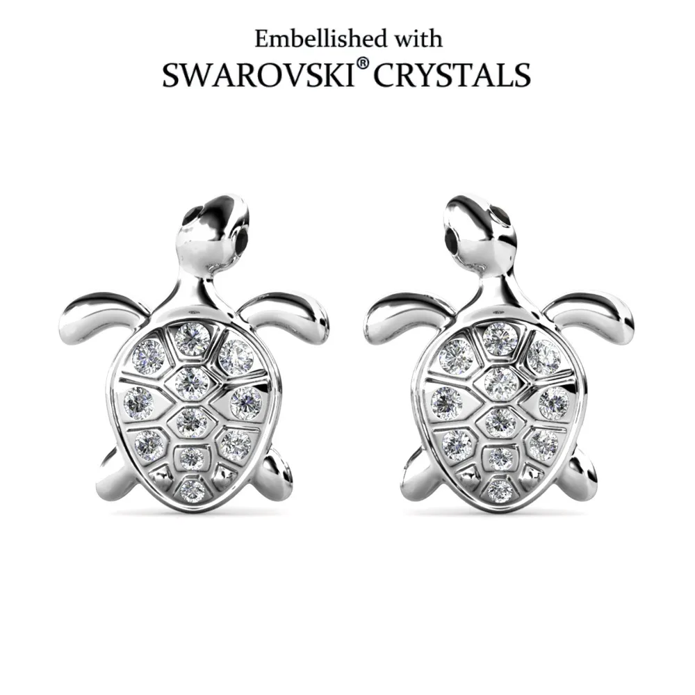 

Daisini 925 Sterling Silver Tortoise Earrings for Women with Swarovski Crystals Piercing Jewelry Stud Design Comfort Fit Gift