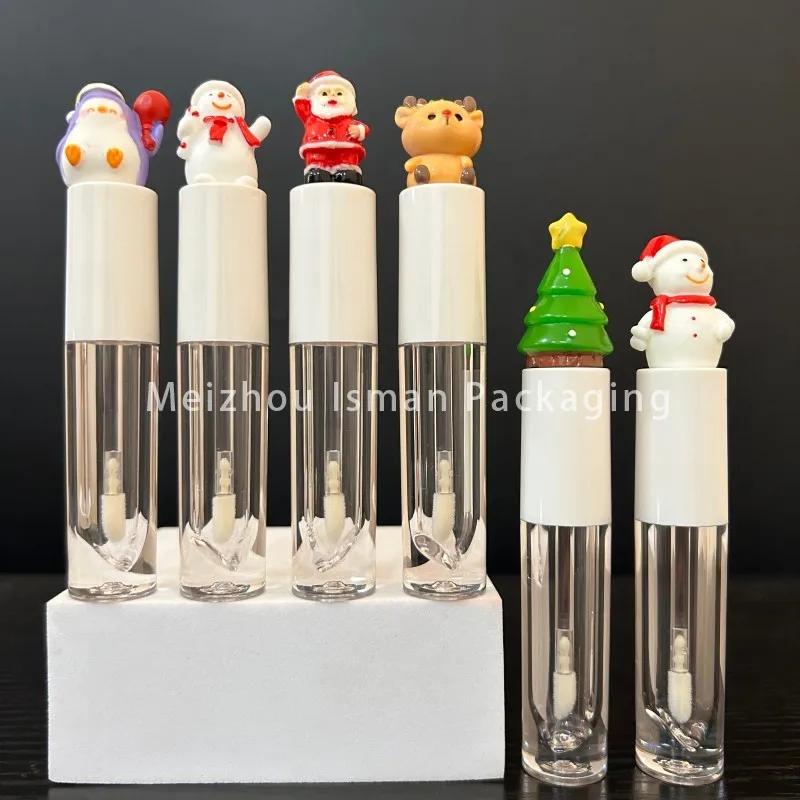 

50Pcs Empty Christmas Tree Lip Gloss Clear Tube Cute Penguin Snowman Lipgloss Cosmetic Packaging Tubes with Santa Claus 4ml