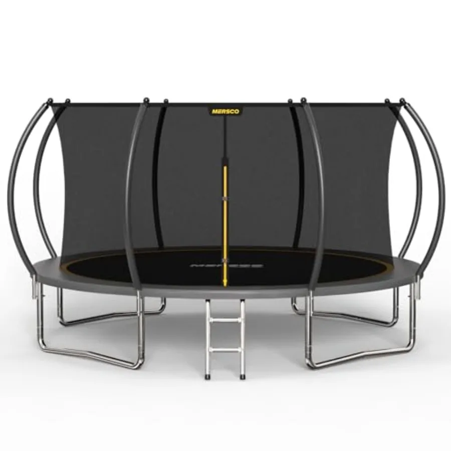 

Outdoor trampoline with enclosure and ladder for kids and adults galvanized steel frame black and gray ASTM-approved rust-resis