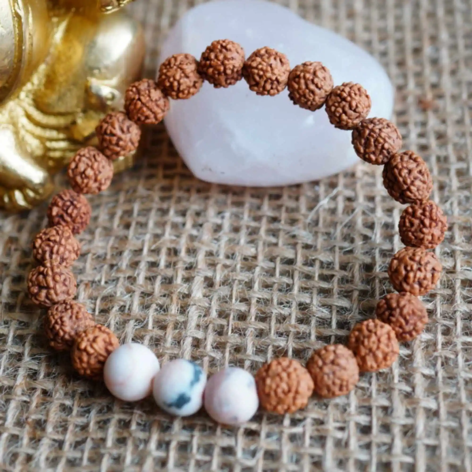 

8mm Natural round Rudraksha gemstone pink Jasper beads Bracelet Meditation Spirituality Blessing Handmade Cuff Lucky Prayer