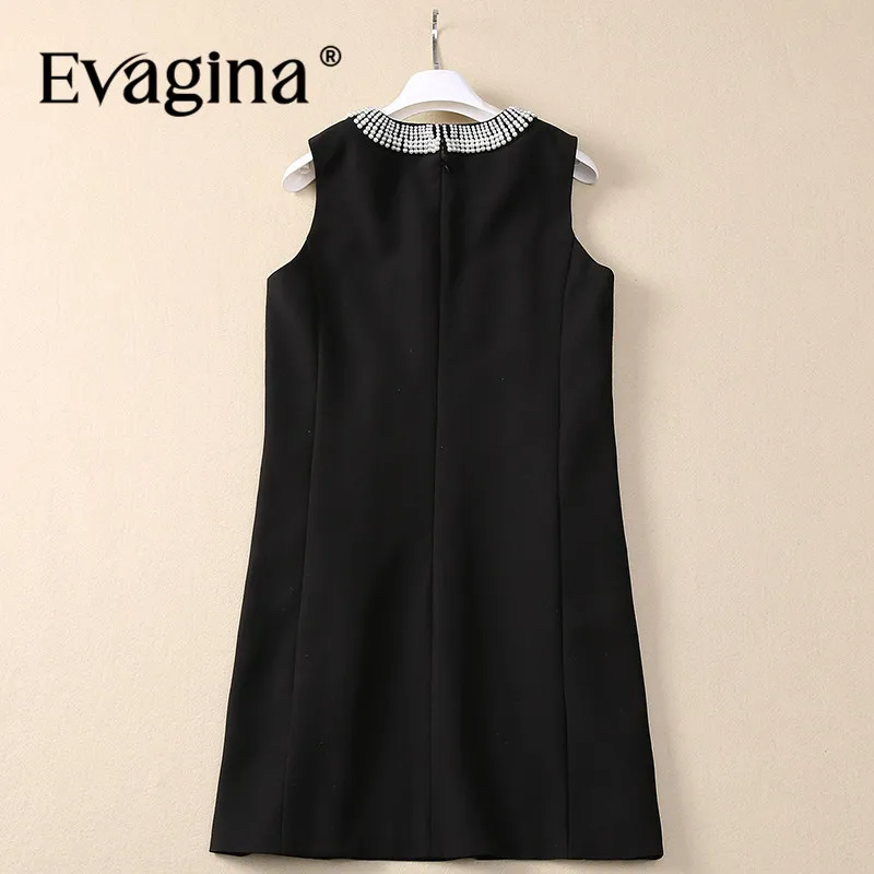 Evagina Spring/Summer New Fashionable Women's Wear Design Sense Nail Bead Round Neck Sleeveless Fragrant Style Tank Top Dress