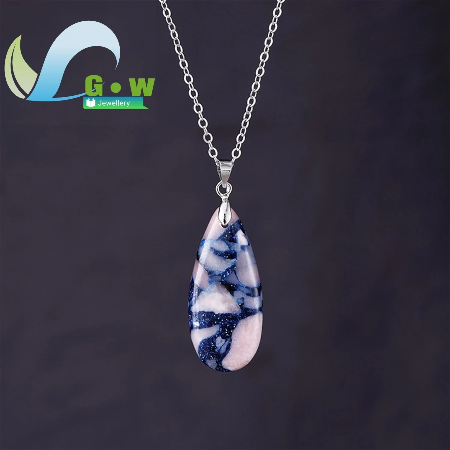 European American Style Fashion Light Luxury Simple Natural Stone Teardrop Pendant French Short Choker Necklace Jewelry Wholesal