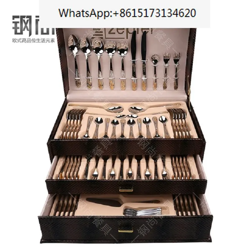 

86PCS Gift Box 18/10 Multifunctional Luxury Gold Inlay Stainless Steel Cutlery Set HomeTableware