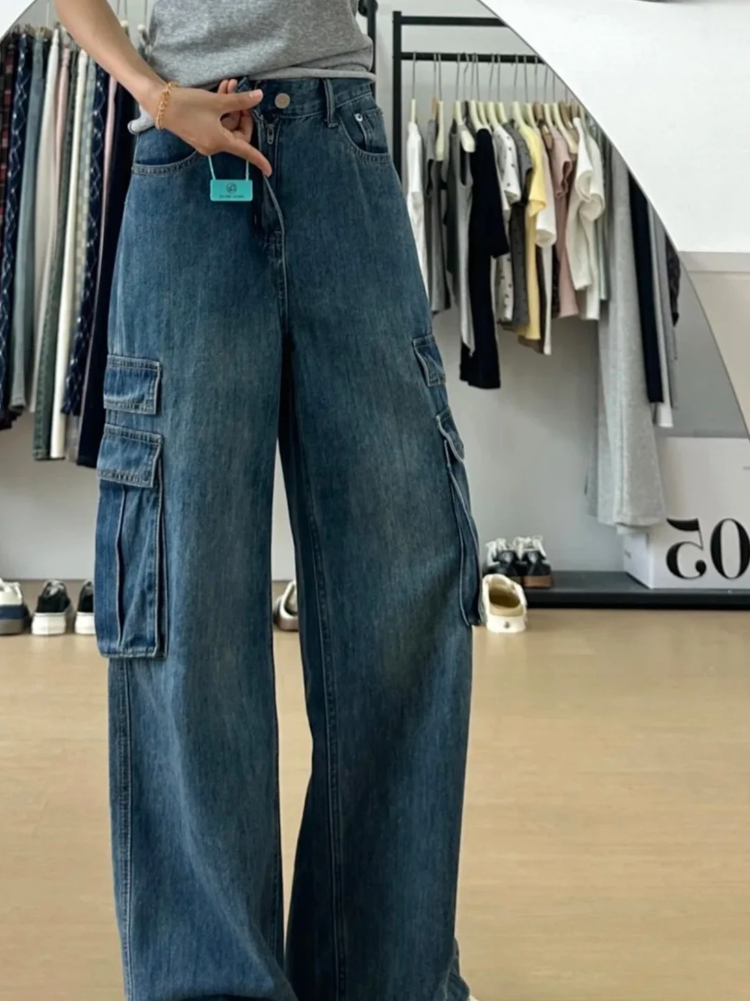 Cintura alta perna larga jeans feminino outono americano retro faca casual solto ajuste calças jeans plus size senhoras jeans