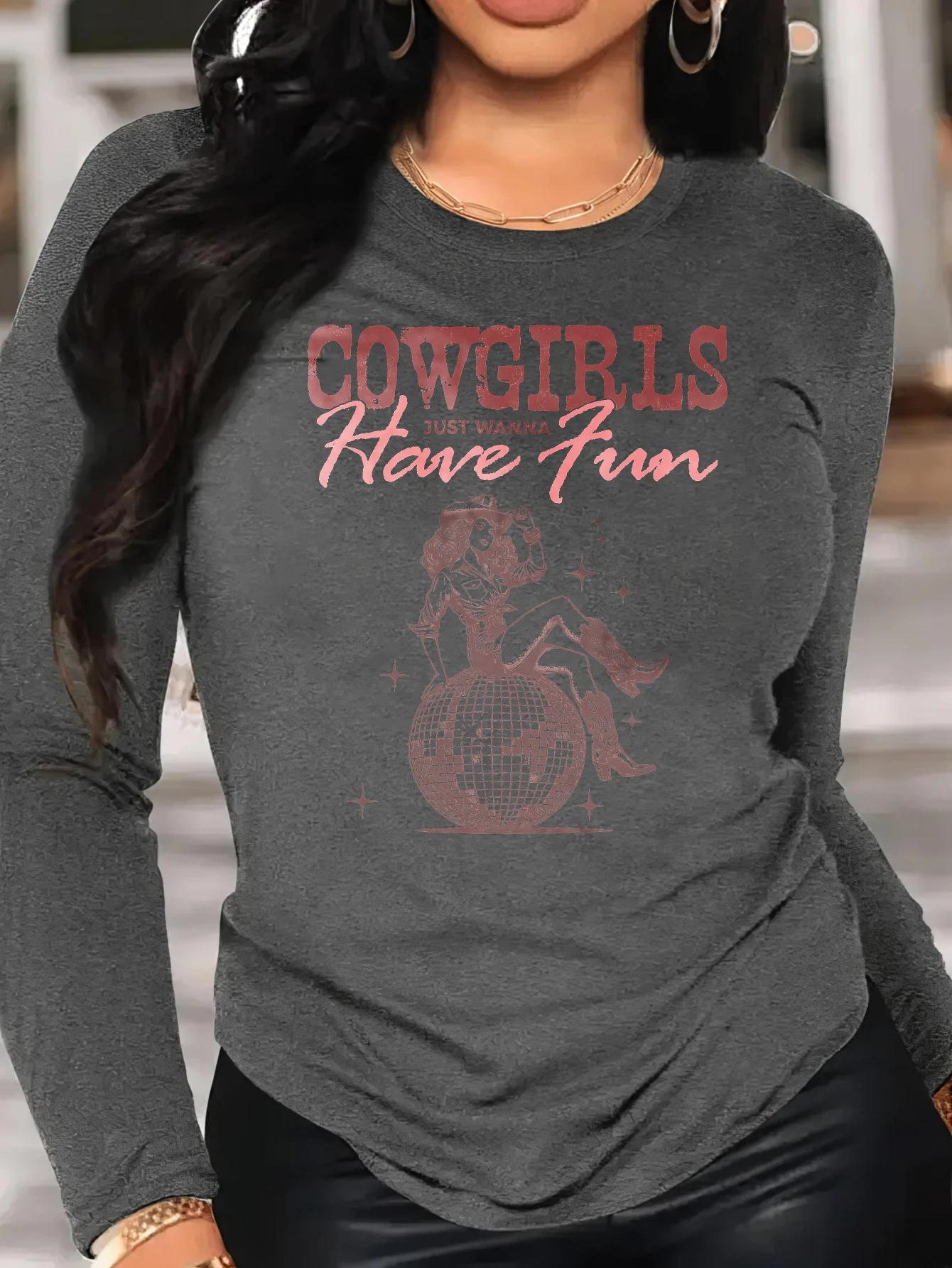 Camiseta de manga comprida pronta para outono Western Girl Camisa de algodão de Halloween para estilo quente e confortável