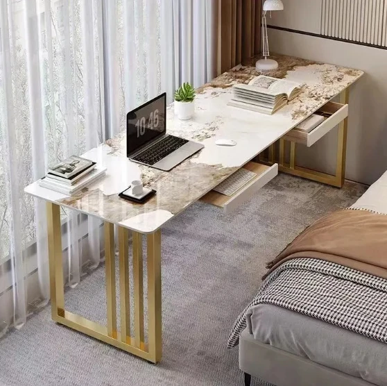 

*Light Luxury Home Rock Board Desk Simple Double Office Computer Desk Balcony Narrow Table Bedside Workbench