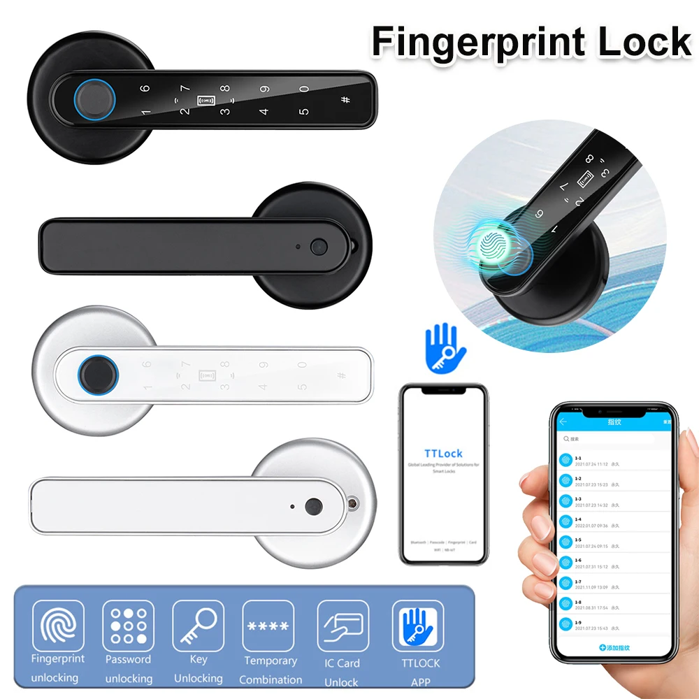 Biometric Fingerprint Door Lock Smart Password Handle Lock Anti Peeping Security TTLOCK App Remote Unlocking Keyless Entry