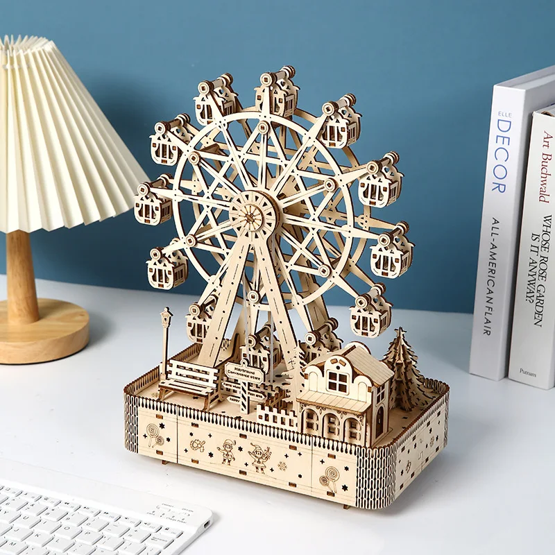 

3D Wooden Ferris Wheel Puzzle - Musical DIY Jigsaw Toy, Educational Assembly Creative Toy for Kids Adults
