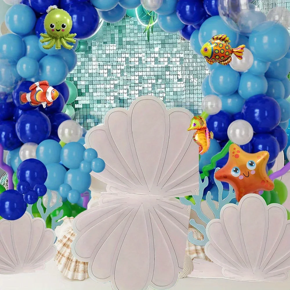 140PCS Ocean-Themed Balloon Garland Kit - Blue Sea Animal Party Decor for Summer & Birthday Celebrations, Indoor/Outdoor Use