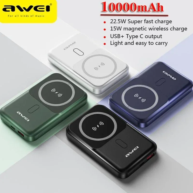 Awei P139K 10000mAh Mini Portable Magnetic Power Bank USB Type-C Output 22.5W Fast Charge Powerful Powerbank For phone