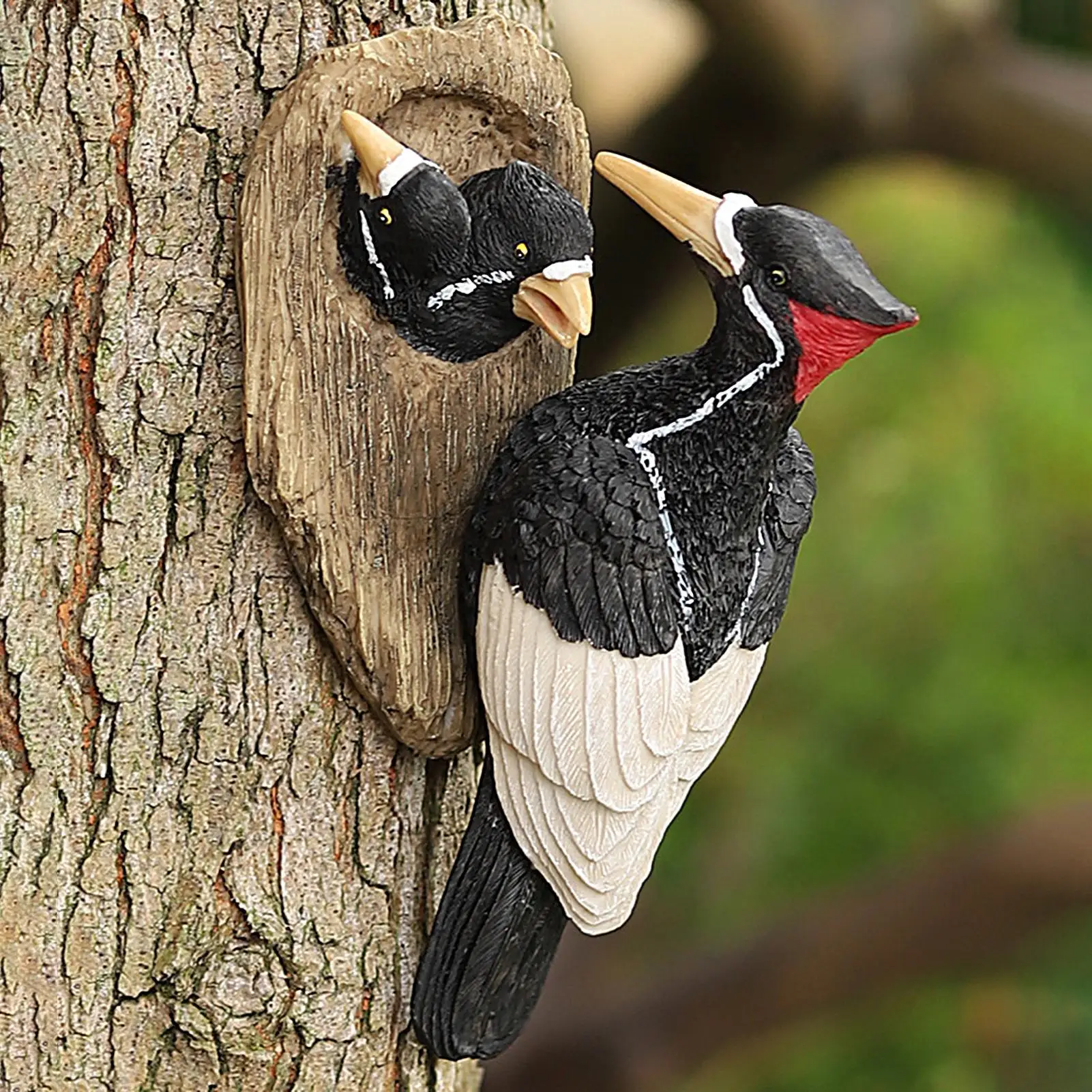 

Статуя дерева дятла из смолы, реалистичная поза для кормления, фигурка птицы для крыльца, фермерского дома и газона, атмосферостойкое искусство на открытом воздухе