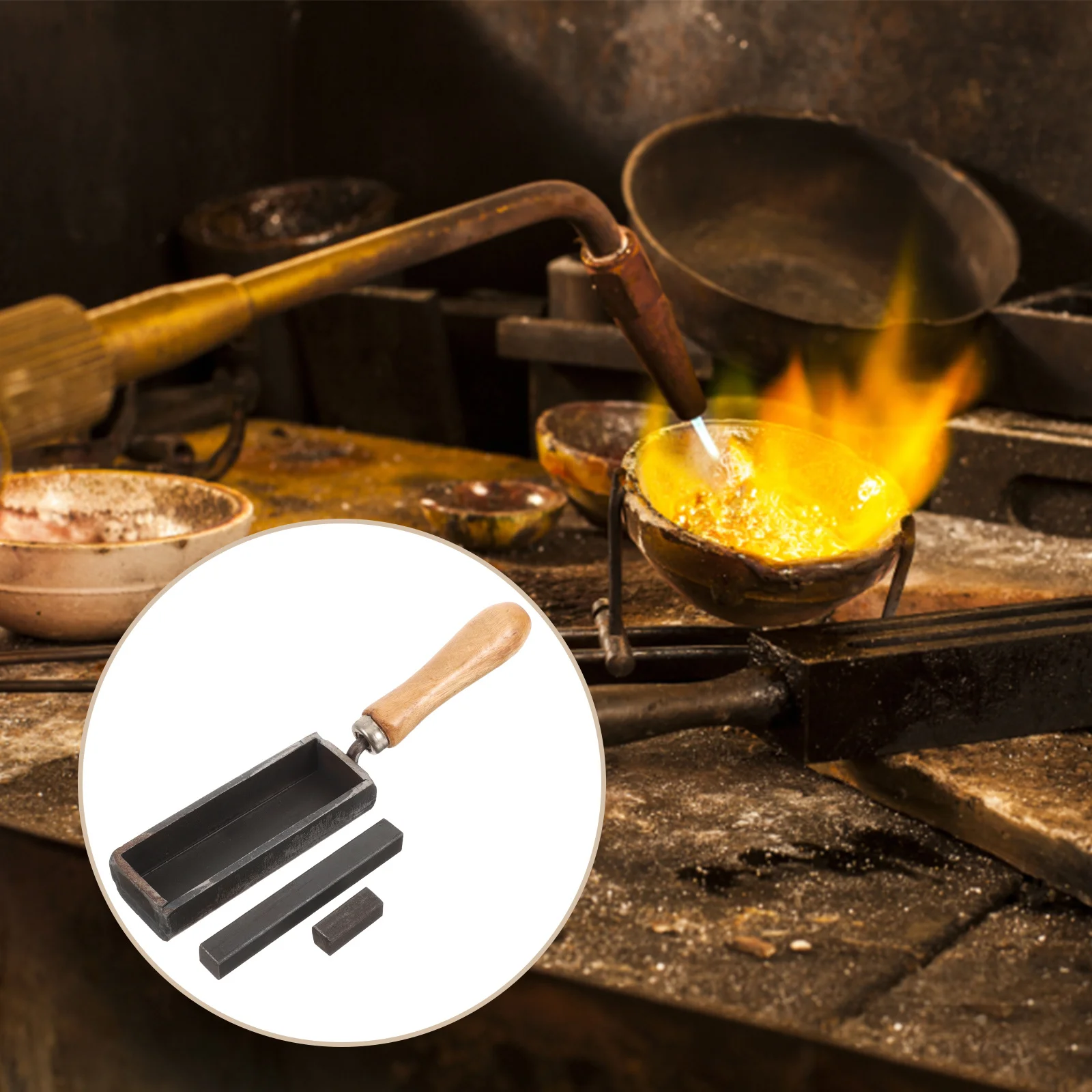

Strip Shape Iron Ingot For Melting Gold Silver Copper Portable Casting Tool With Wooden Handle Ingot Molds For Casting