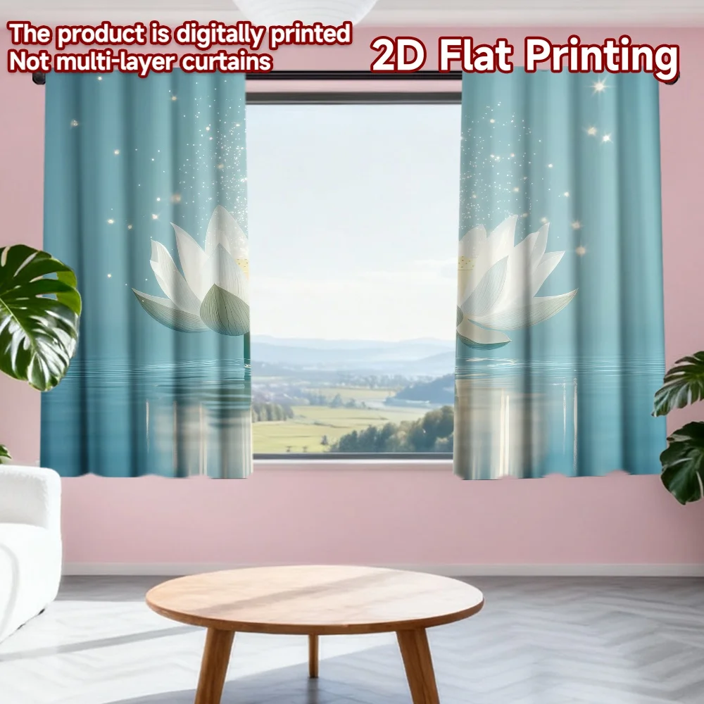 

2D flat printing 2pcs Window Drapes Glowing Lotus Blossom Digital Printed Polyester Drapes Holiday Decorations Perfect for