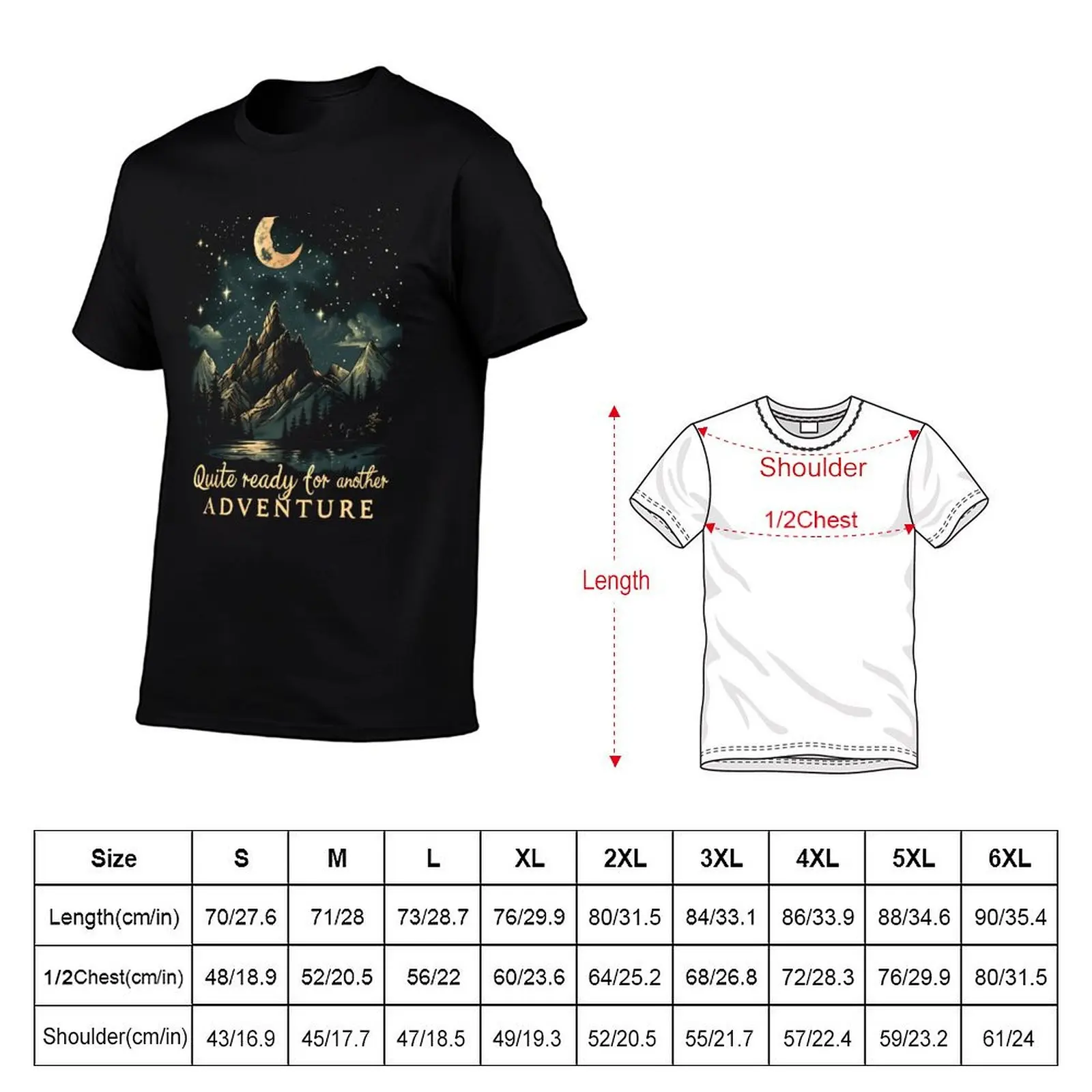 Quite Ready for Another Adventure - Moon and Lonely Mountain - Fantasy T-Shirt Summer Holiday Casual Tee