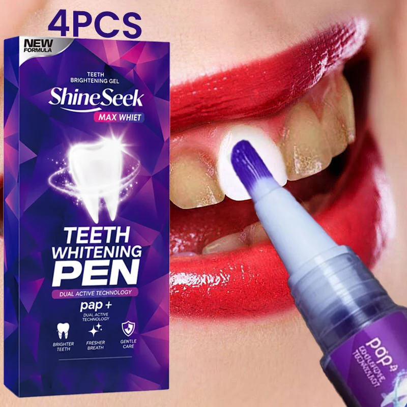 4Pcs 3ml New Formula Purple Pap+ Formula, Purple Whitening Tooth Pen Gel Set, No Tray Needed, Just Twist to Use, Does Not Contain Hydrogen Peroxide, Gently Whitens Teeth, Portable Package, Suitable for Teeth Whitening before Going Out, Dating, or Parties