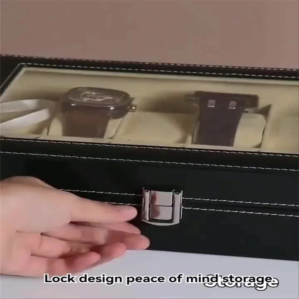 1pc Watch Organizer Classical 3/12 Grid PU Leather Display Collection Organizer Watch Box Case with Lock & Removable Pillows