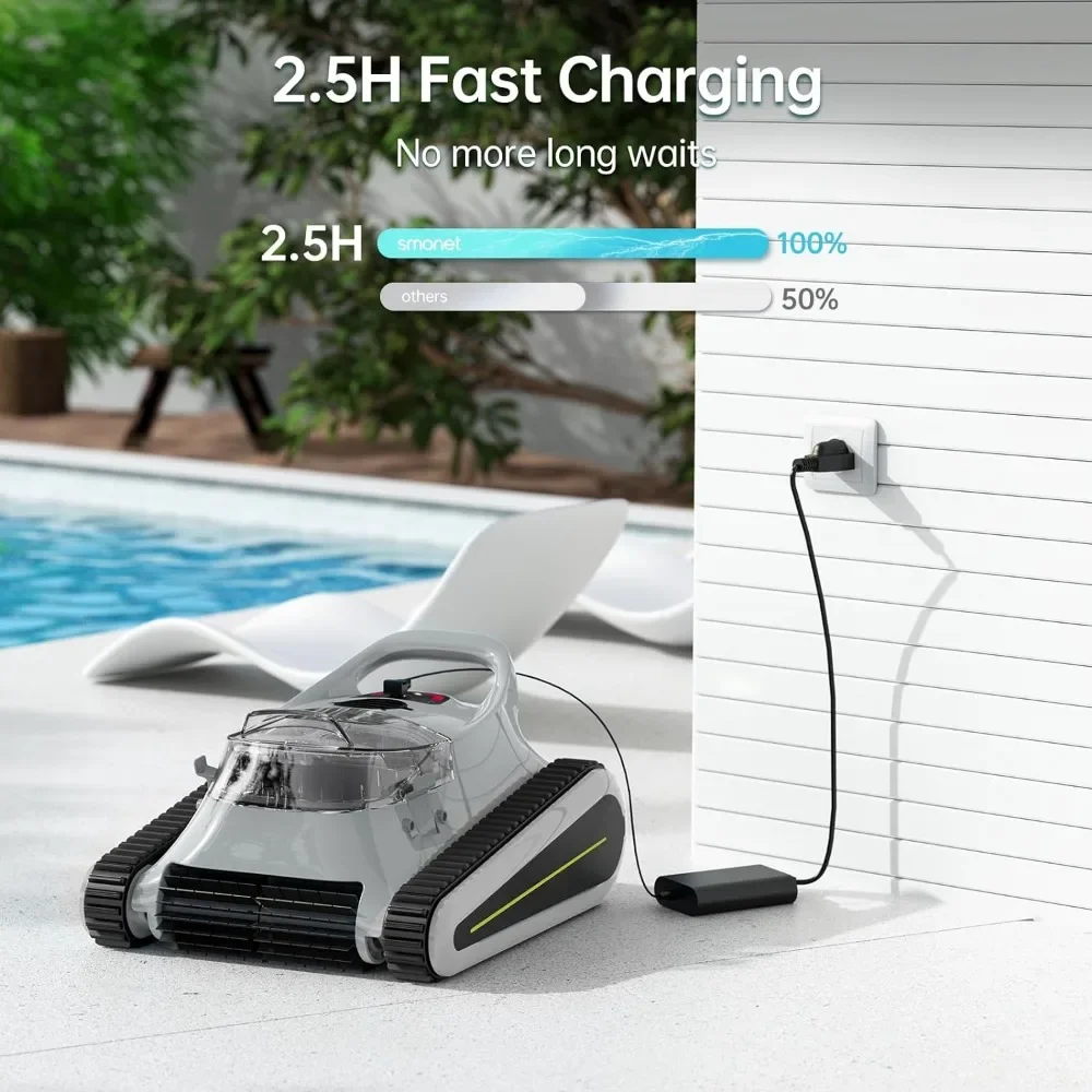 Sem fio Robotic Piscina Cleaner, Robot Piscina vácuo automático, sucção poderosa, Indicador LED, auto-estacionamento, Dura 150 Mins