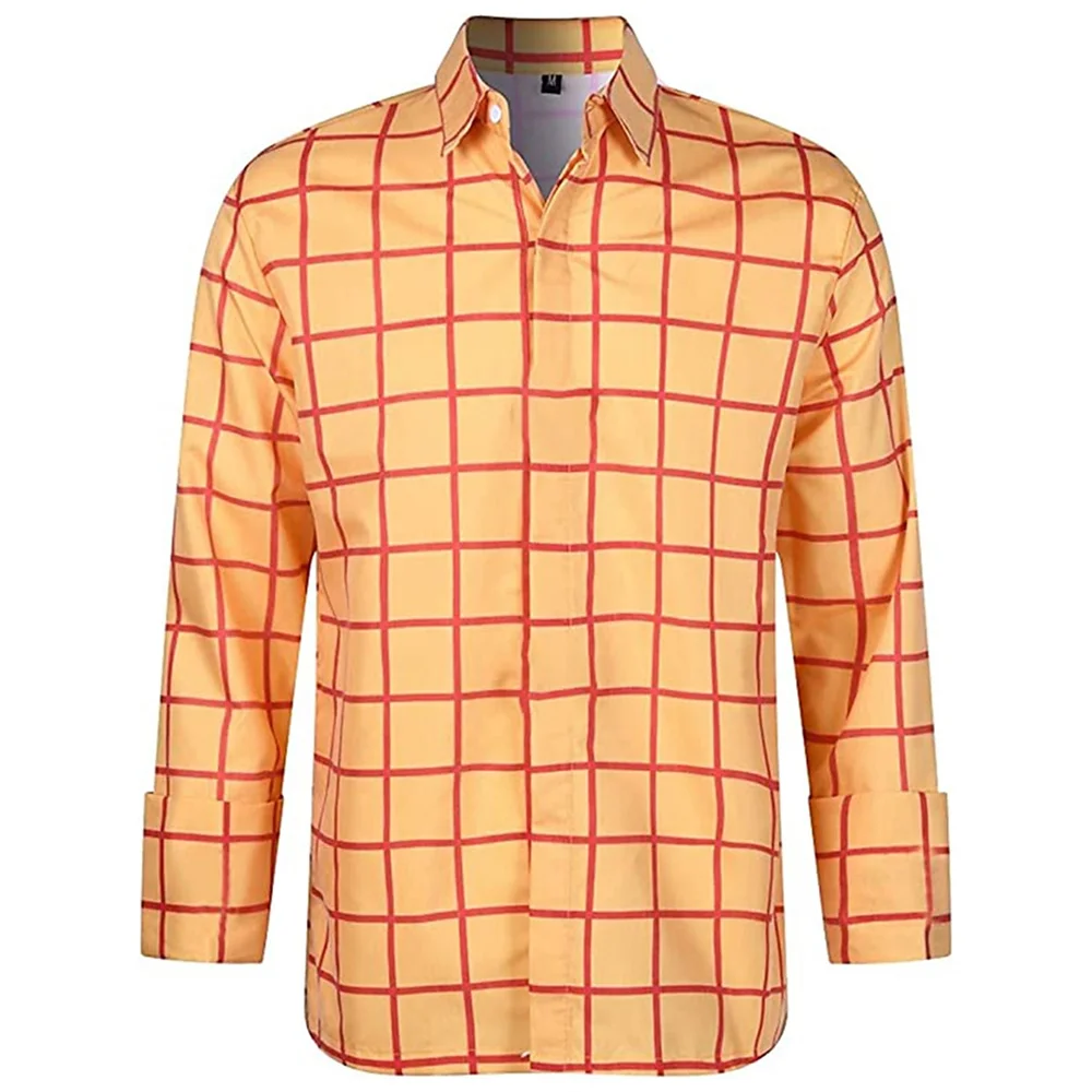 Camisa havaiana de manga comprida xadrez sólida masculina, camisa treliça, blusa de lapela de luxo, roupas masculinas, moda feminina, plus size