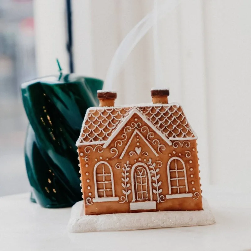Gingerbread House Incense Cone Burner, Resin Candle Holder