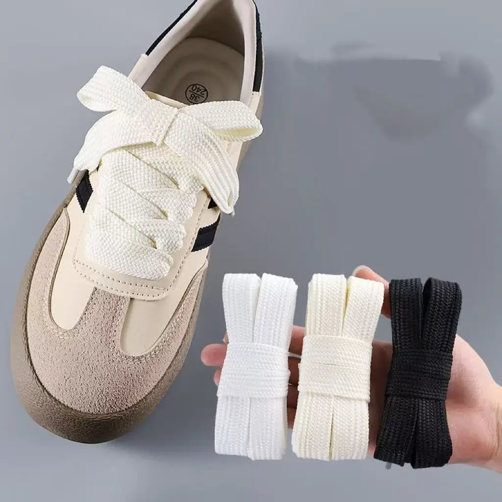 1 Pair 2cm Width Flat Shoelaces White Black Shoelace For Sneaker Sports Casual Sport Shoe Laces Spring Autumn Shoestrings