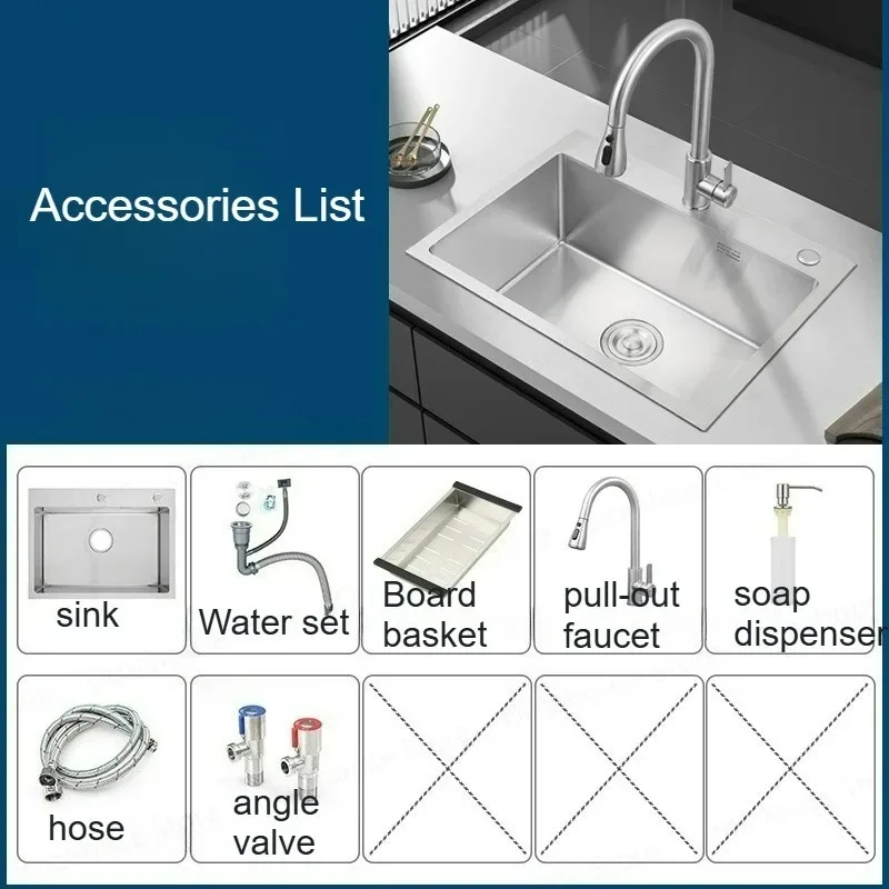 

Stainless Steel Brushed Kitchen Sink Single Slot with Drains Faucet for Cold And Hot Water Home Improvement Rectangular Design