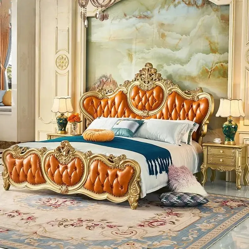 Designer Frame Double Bed Princess Large Europen Luxury Frames Double Bed Headboards Platform Lit 2 Personnes Home Furniture