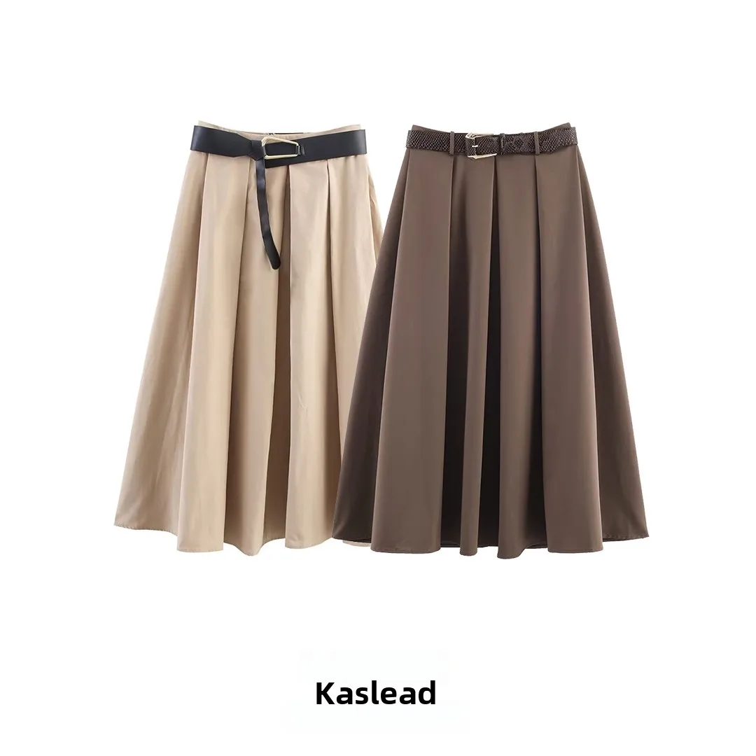 

KASLEAD новая женская модная юбка-миди с капюшоном и поясом Ci для поездок на работу из полиэфирного волокна подходит для осеннего сезона