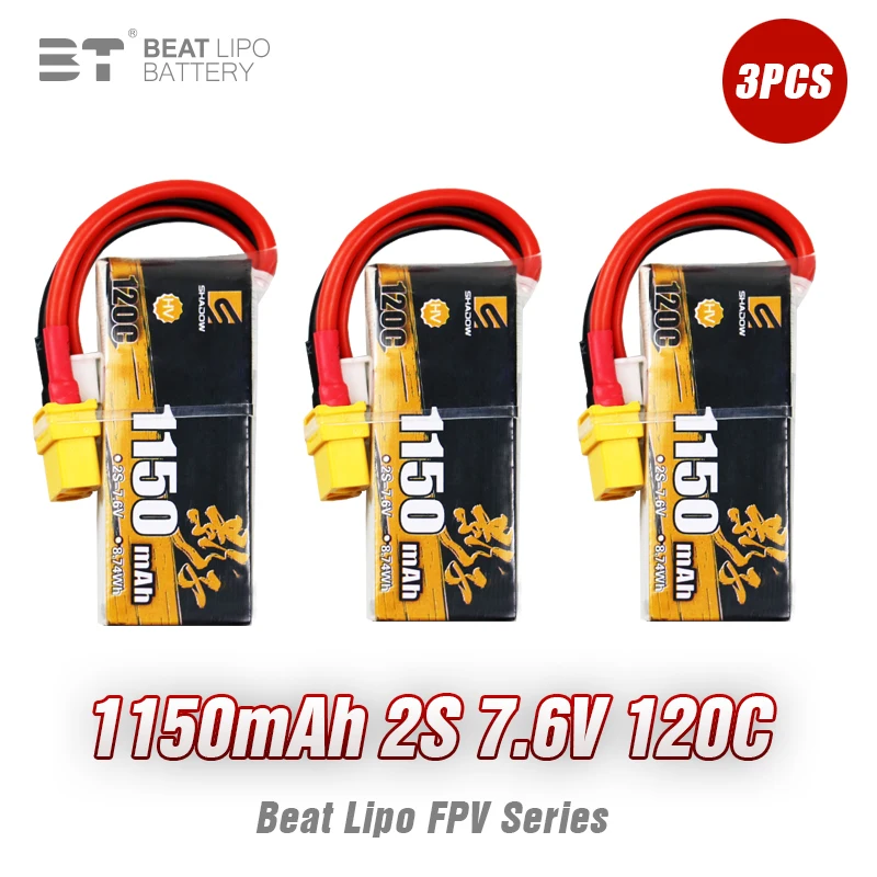 

3Pcs Beatlipo 2S Lipo Battery Fpv Drone Battery 7.6V 120C 1150Mah for Rc Fpv Airplane Quadcopter Helicopter Drone