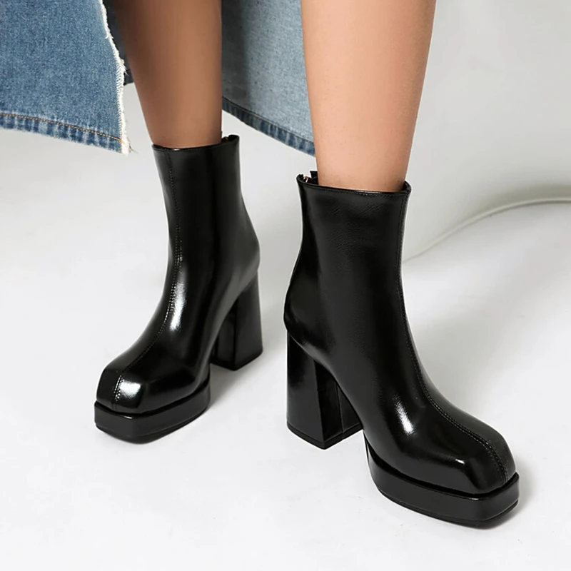 

Классические ботильоны ORCHALISA 2024, большой размер на блочном каблуке, 47, 48, US17, модные черные абрикосовые ботильоны с круглым носком 9,5 см