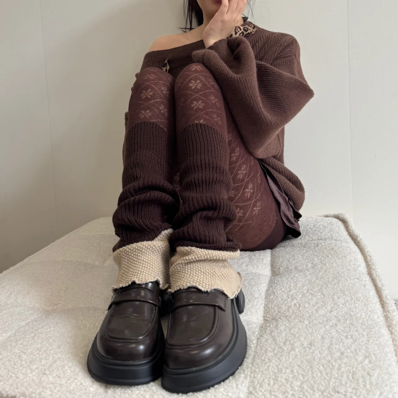 

Winter Fashionable Girl Wooden Ear Knitted Leg Warmers Ins Style Korean Wool Leg Warmers Japanese Warm Outdoor Stacked Socks