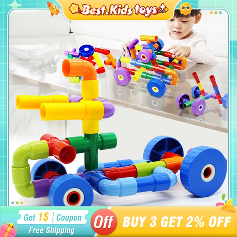 DIY Water Building Blocks Toys Montessori Water Pipe Blocks Marble Run 3D Designer Child Construction Educational Toy Kids Gift