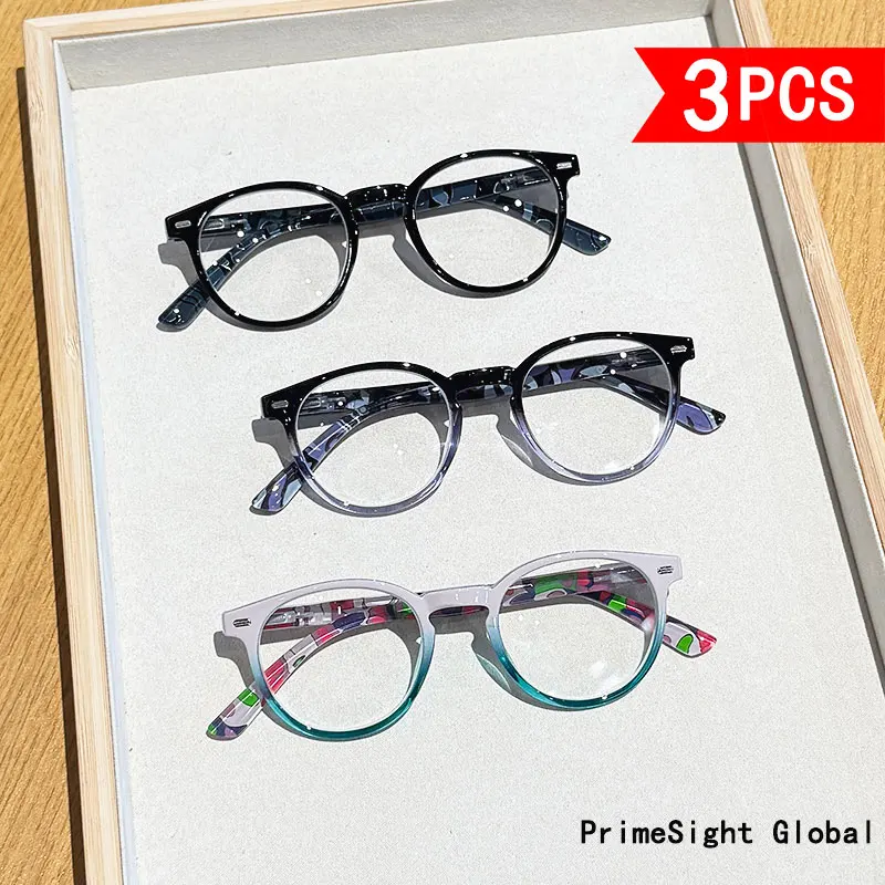 3-Pack of Fashionable Color-Blocking Design Reading Glasses for Age Reduction, with Magnification Ranging from +1.0 to +4.0, Available in Various Color Combinations, Suitable for Middle-Aged and Elderly People for Work, Reading, Etc