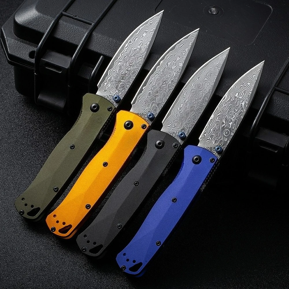 

High-Quality BM535 Aluminum Alloy Handle Damascus Blade CNC Outdoor Camping Portable Knife