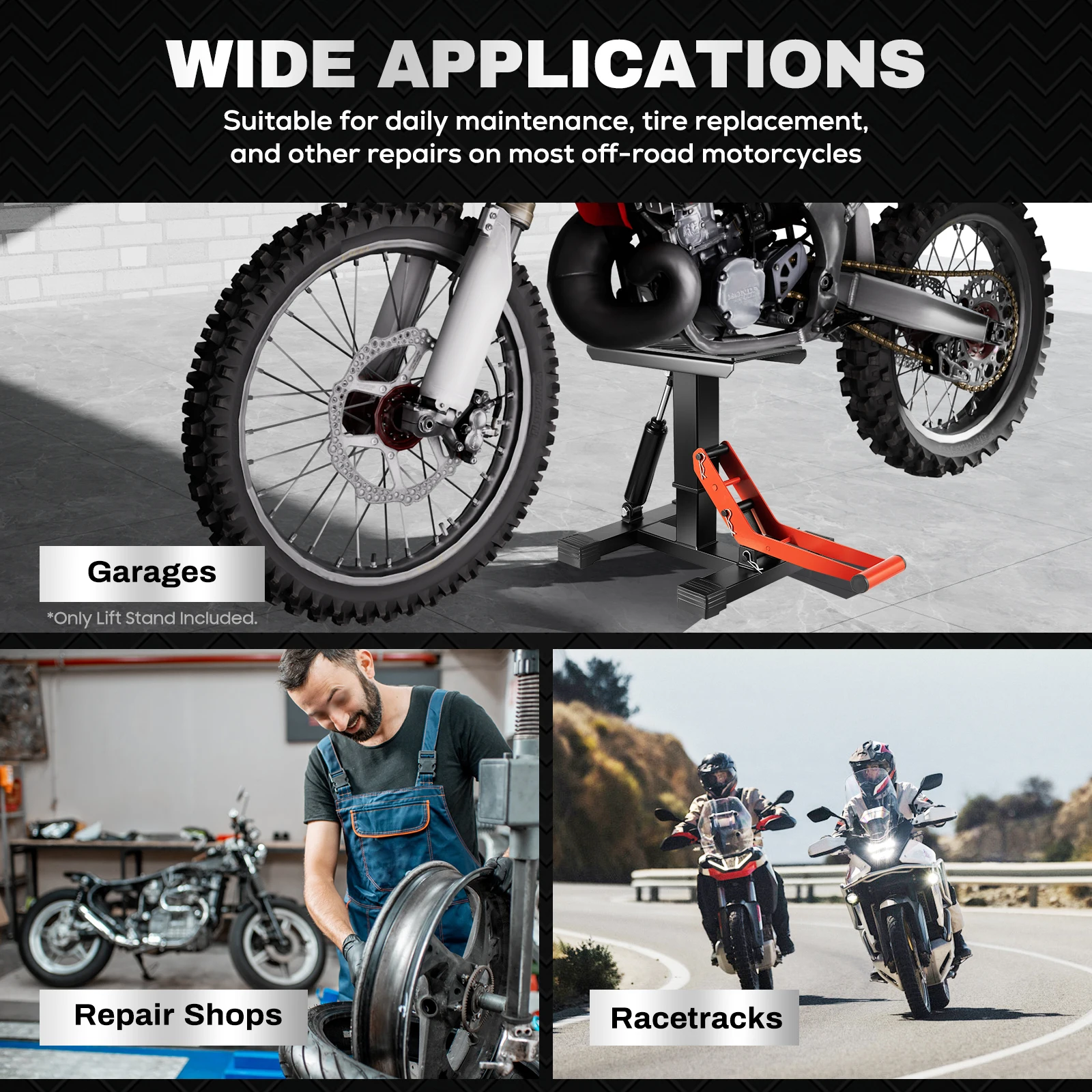 Soporte Hidráulico para Motocicletas, Elevador para Reparación de Motos, Capacidad de Carga de 882 Libras, Base en Forma de H, Altura Ajustable para Taller o Garaje