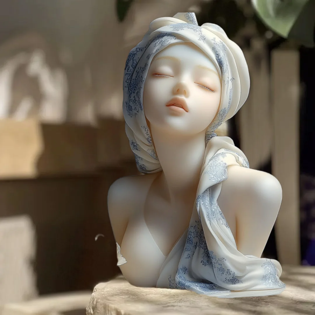 3D Headscarf Girl Candle Silicone Mold Long Hair Goddess Female Epoxy Resin Silicone Mould Female Body Concrete Gypsum Molds