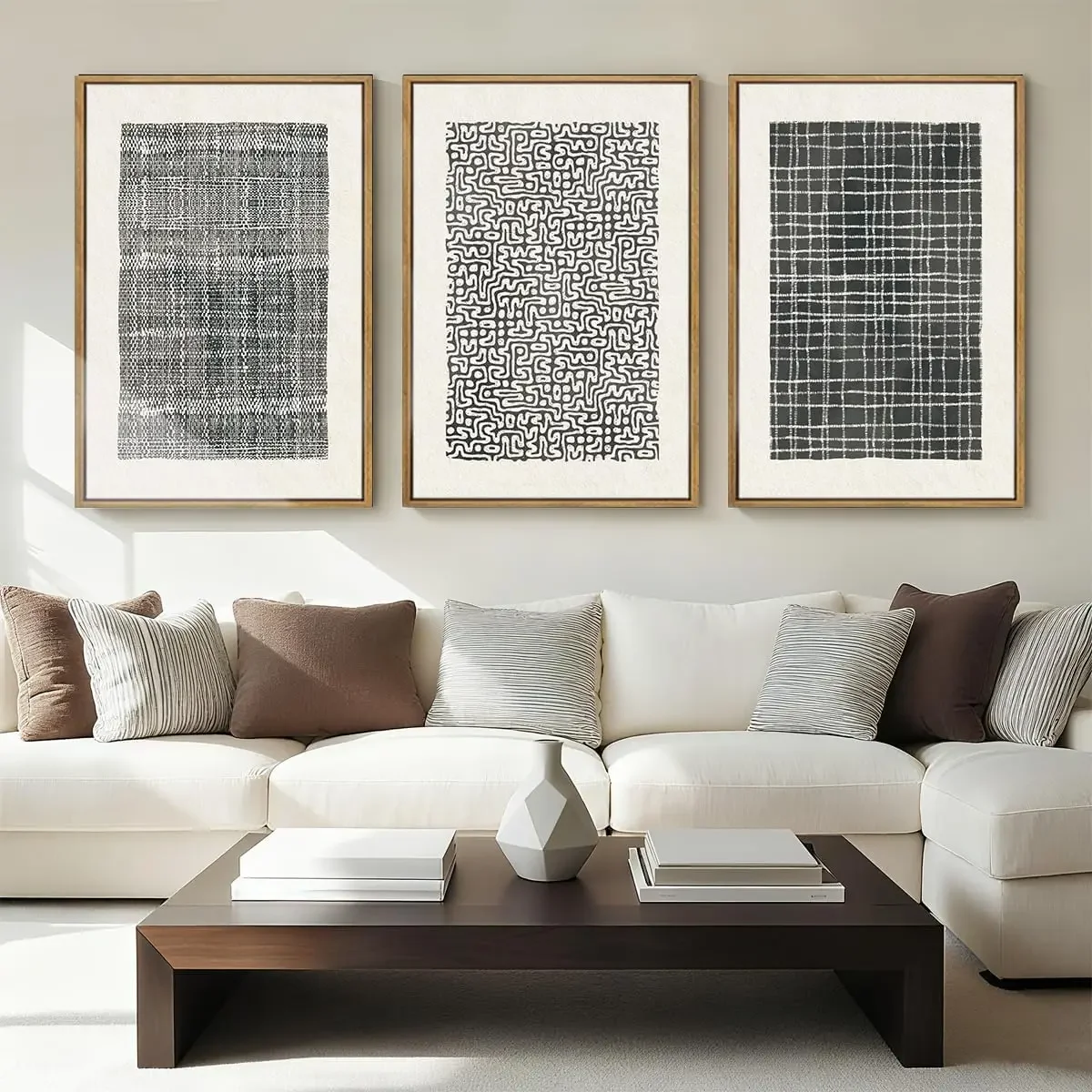 Large-sized frameless 3pcs   Abstract Line Wall Art Modern Neutral Black Wall Decoration Geometric Living Room Bedroom Office