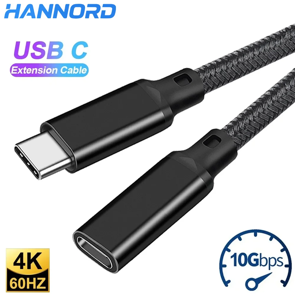 Hannord USB C Extension Cable Type C USB3.2 10Gbps 100W 5A Male to Female Fast Charging Extender Cord for MacBook PC Laptop