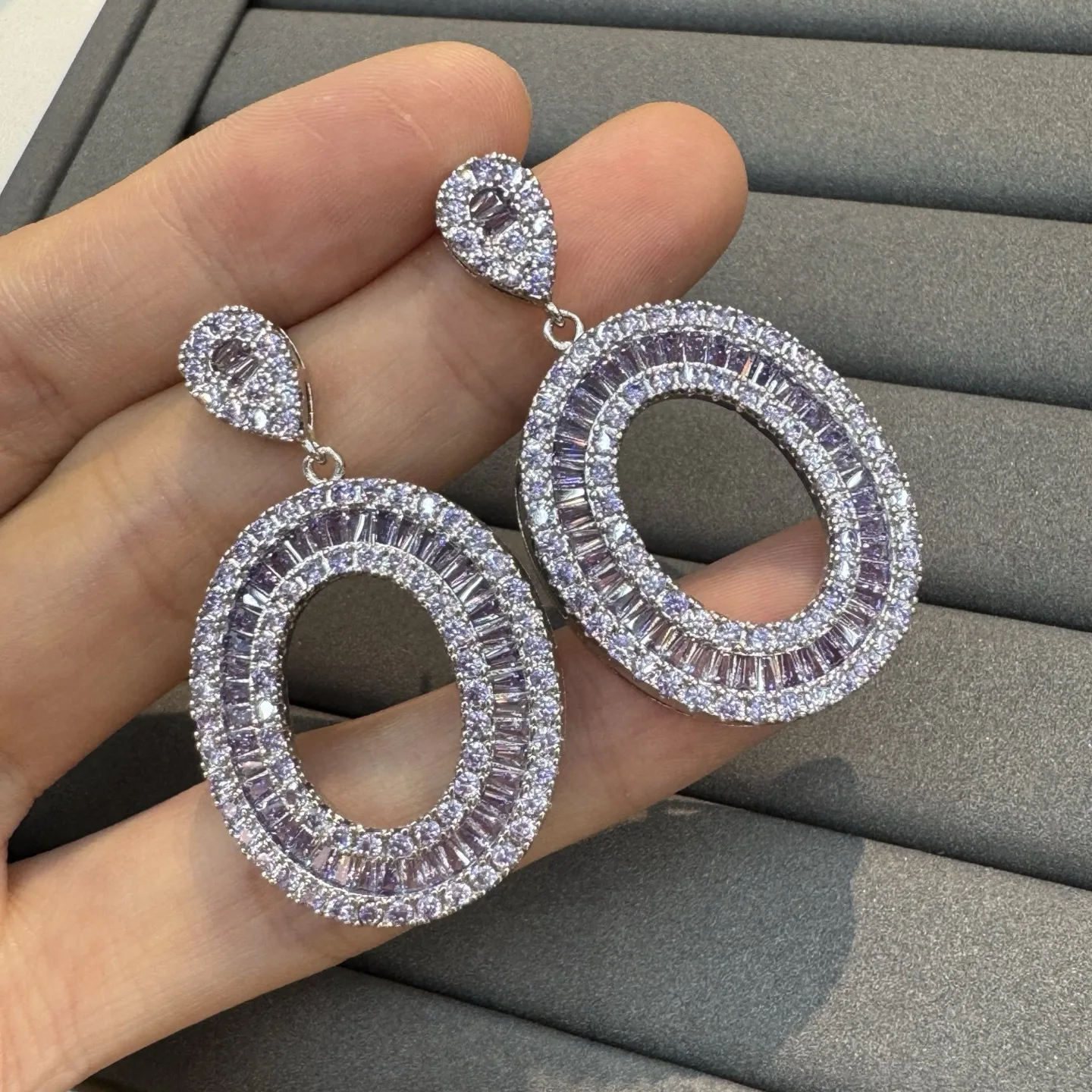 

fashion cubic zirconia earrings for women shiny jewelry silver color pink fushia purple circle dangling earrings gala event