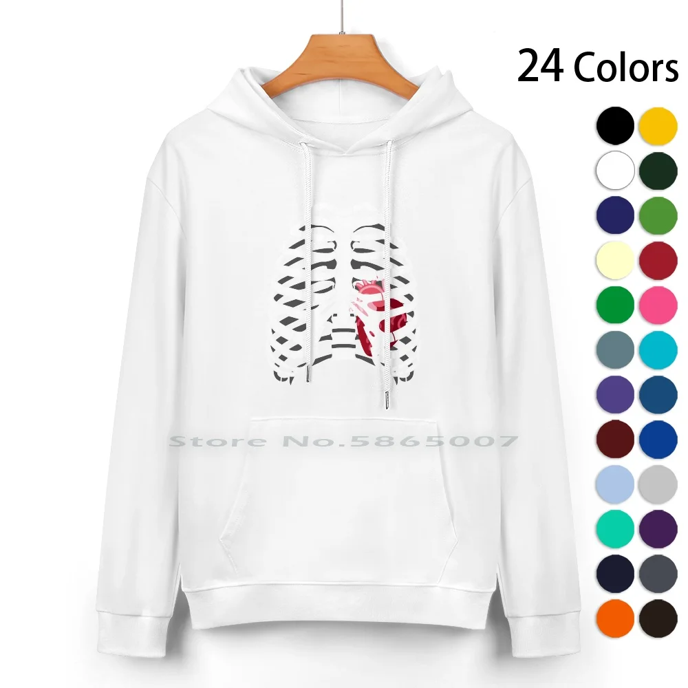 Heart Skeleton Ribcage Pure Cotton Hoodie Sweater 24 Colors Cool Ribcage Anatomy Biological Bone Horror Heart Dead Anatomical