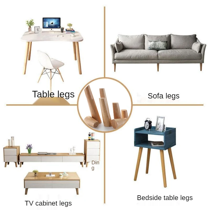 4Pc Height 6-30cm Solid Wood Furniture Legs With Connector And Screw Inclined Cone Sofa Bed Cabinet Table Chair Replacement Feet