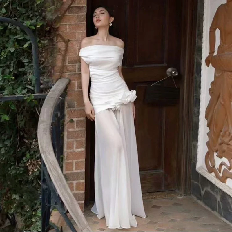 

Сексуальное сетчатое миди-платье с вырезом-лодочкой в стиле Y2K, корейское элегантное приталенное платье с длинными рукавами и складками, летнее уличное платье с открытыми плечами, универсальное платье-футляр