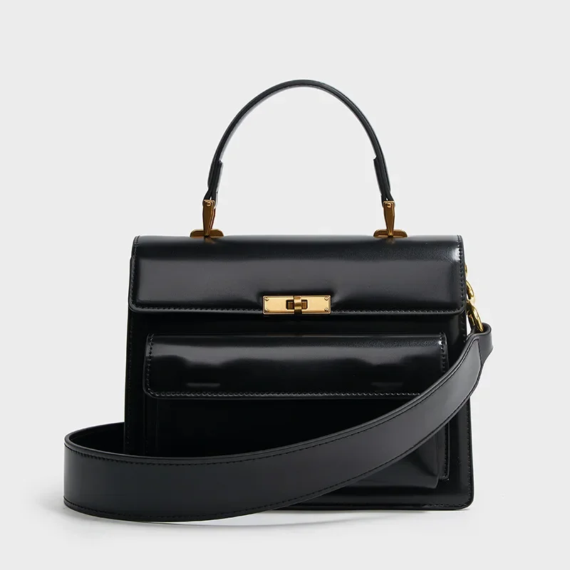 

Fashion New Women's Bag Texture Patent Leather Glossy Handbag Oceanic Solid Color Camera Bag Wide Shoulder Strap Crossbody Bag
