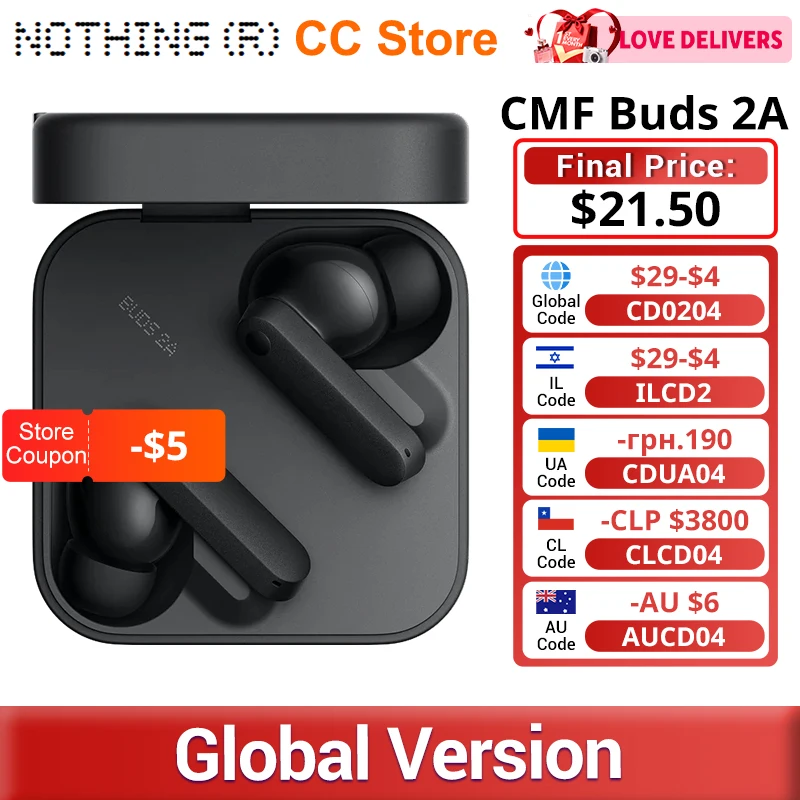 Глобальная версия CMF Buds 2a Драйвер 12,4 мм 42 дБ ANC 4HD Микрофоны до 31 часов воспроизведения IP54 Bluetooth 5.4