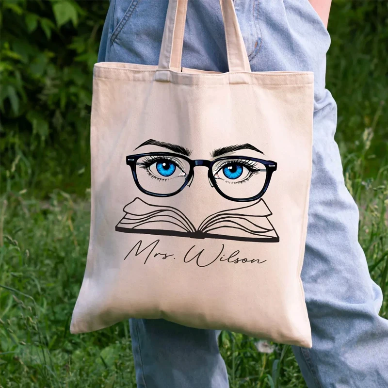 

Personalized Name Canvas Tote Bag Custom Teacher Appreciation Gift Graduation Party Back To School Supplies Totes for Daily Life